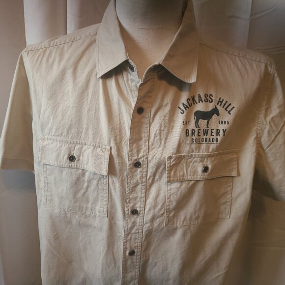 Men's Techstyles S/S button front shirt Jackass Hill Brewery - L - Beige color - Picture 2 of 10